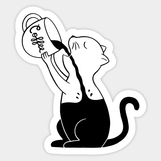 Cat full of coffee black Sticker by coffeeman